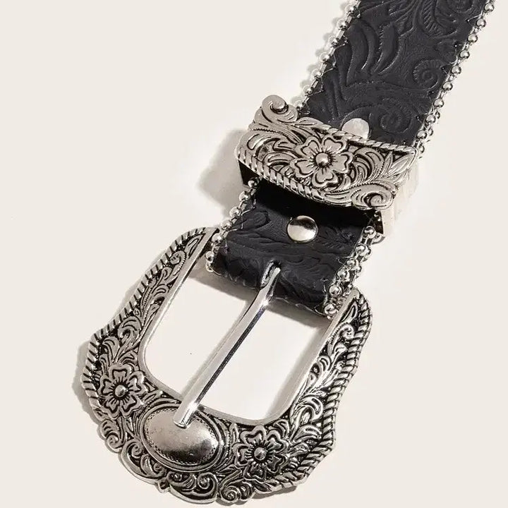 [BUNJANG] Cowgirl Leopard Pattern Western Belt / [빠른발송] 보헤미안 블랙 카우걸 레오파드 패턴 웨스턴 벨트