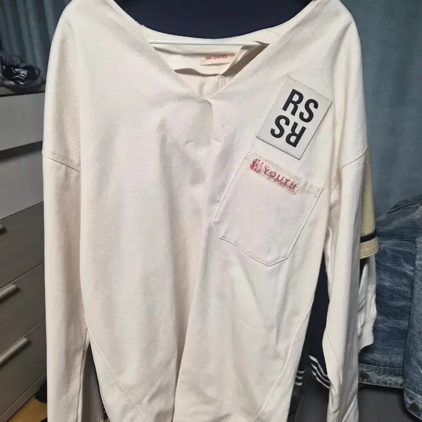 [BUNJANG] Raf Simons RS Patch Canvas Long Sleeve Shirt Ivory / 라프시몬스 RS 패치 캔버스 롱슬리브 셔츠 아이보리