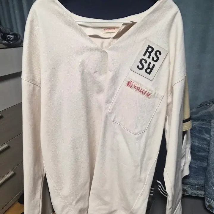 [BUNJANG] Raf Simons RS Patch Canvas Long Sleeve Shirt Ivory / 라프시몬스 RS 패치 캔버스 롱슬리브 셔츠 아이보리