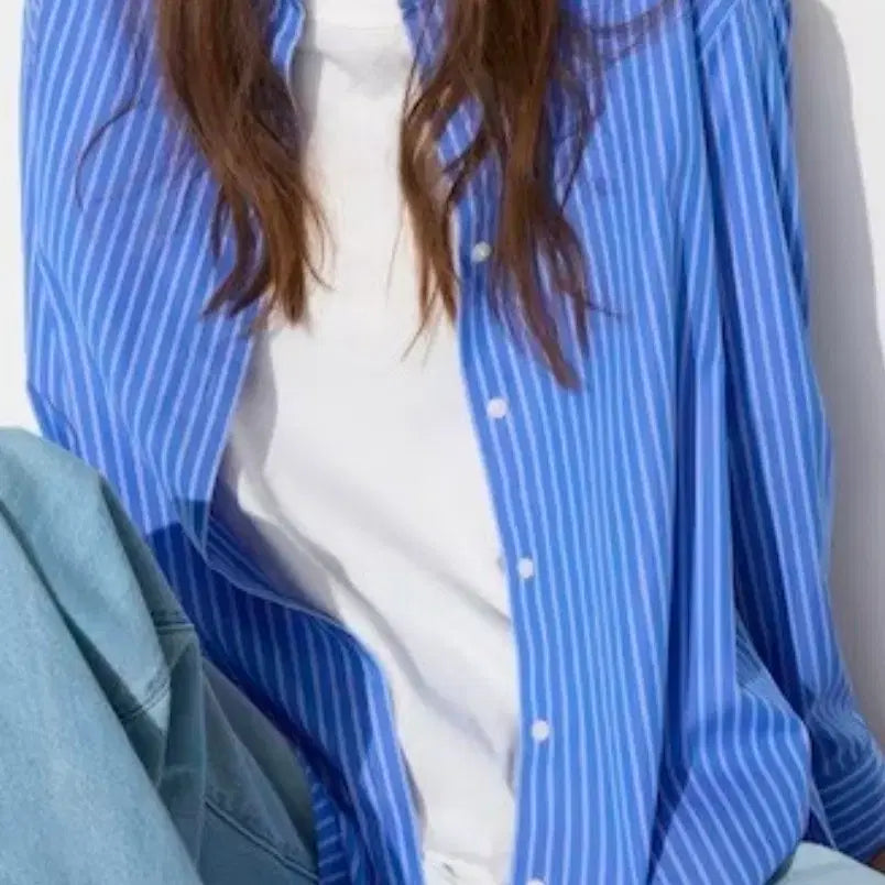 [BUNJANG] Uniqlo Blue Striped Shirt M / 유니클로 블루 스트라이프 셔츠 M