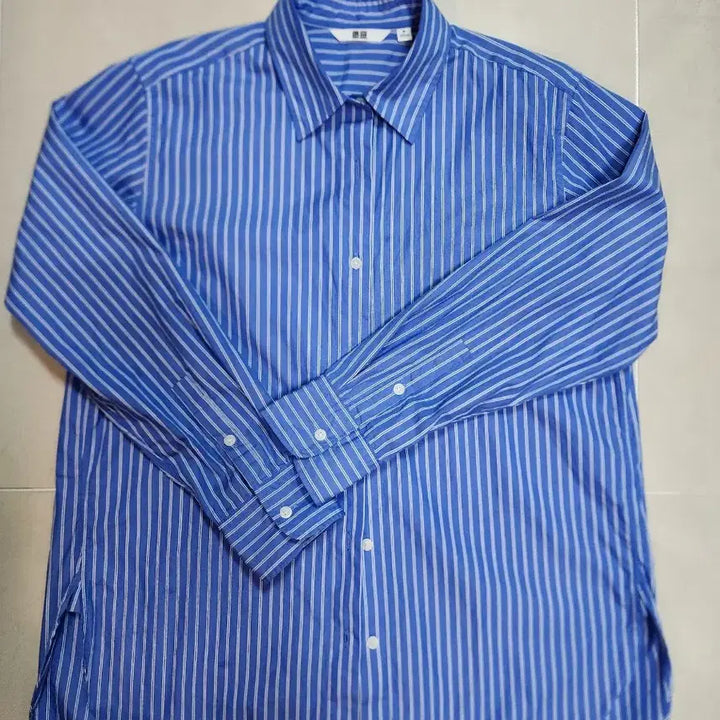 [BUNJANG] Uniqlo Blue Striped Shirt M / 유니클로 블루 스트라이프 셔츠 M