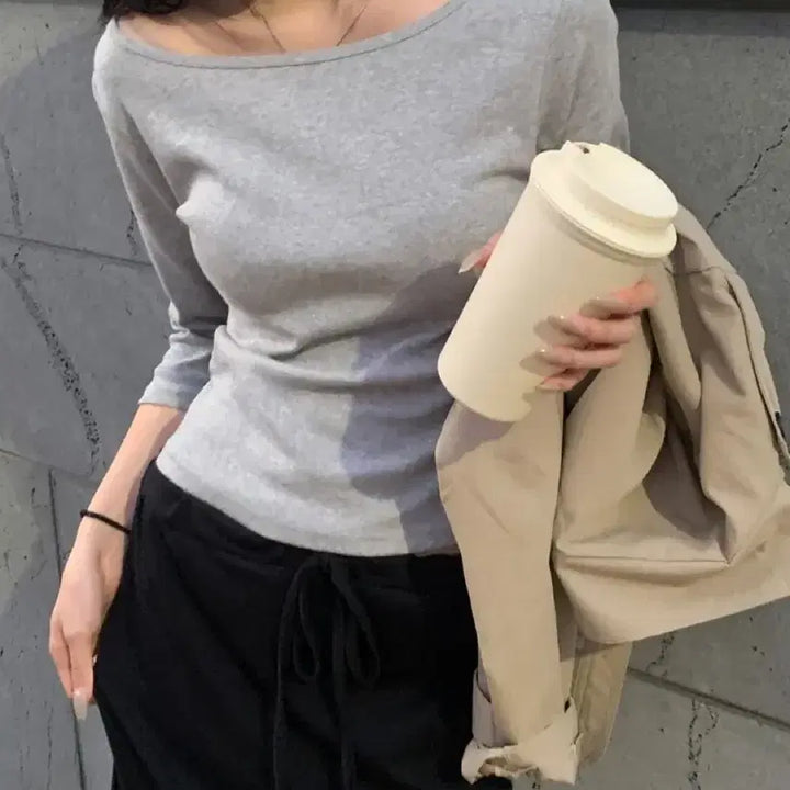 [BUNJANG] 7-Part Boat Neck T-Shirt / 7부 보트넥T
