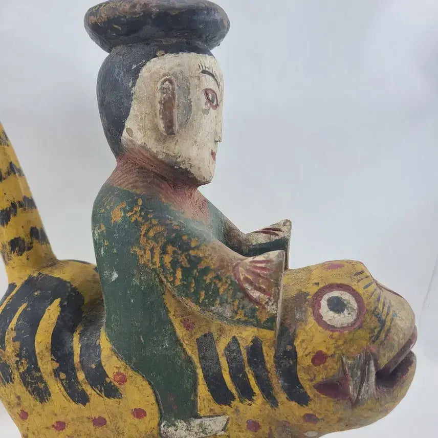 [BUNJANG] Wooden Tiger Rider Sculpture Ornament / 호랑이 탄 사람 나무 조각상 장식품