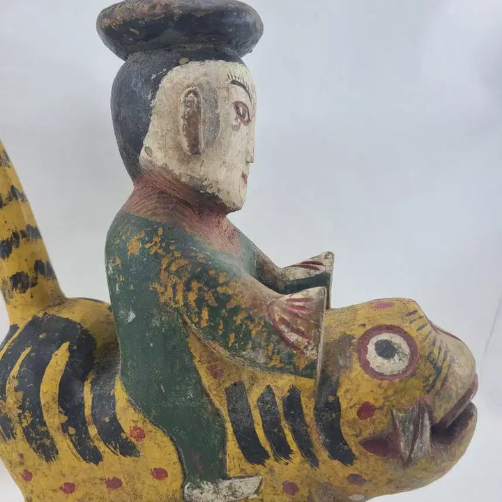 [BUNJANG] Wooden Tiger Rider Sculpture Ornament / 호랑이 탄 사람 나무 조각상 장식품