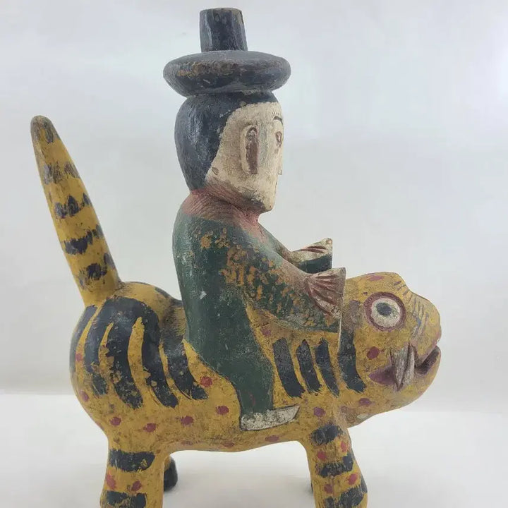 [BUNJANG] Wooden Tiger Rider Sculpture Ornament / 호랑이 탄 사람 나무 조각상 장식품