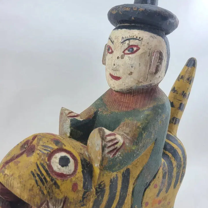 [BUNJANG] Wooden Tiger Rider Sculpture Ornament / 호랑이 탄 사람 나무 조각상 장식품