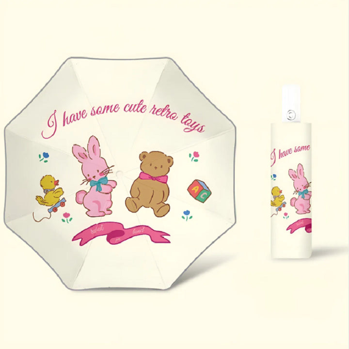 [BUNJANG] Rabbit and Bear Round Edge Automatic Umbrella / 어린이 우산 양산겸용 야광 안전 라운드테두리 자동우산 토끼와곰