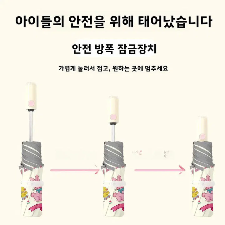 [BUNJANG] Rabbit and Bear Round Edge Automatic Umbrella / 어린이 우산 양산겸용 야광 안전 라운드테두리 자동우산 토끼와곰