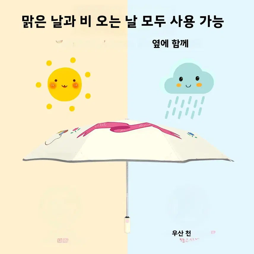 [BUNJANG] Rabbit and Bear Round Edge Automatic Umbrella / 어린이 우산 양산겸용 야광 안전 라운드테두리 자동우산 토끼와곰