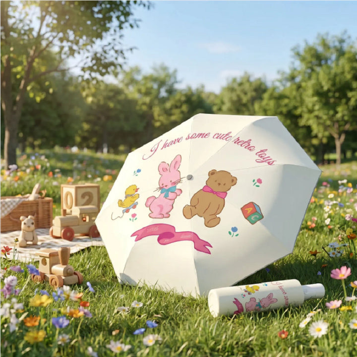 [BUNJANG] Rabbit and Bear Round Edge Automatic Umbrella / 어린이 우산 양산겸용 야광 안전 라운드테두리 자동우산 토끼와곰