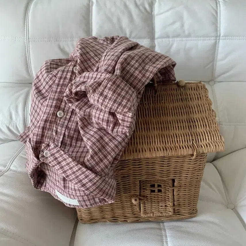[BUNJANG] Linenne Cherry Checkered Overshirt / 체리 체크 오버 셔츠(핑크)