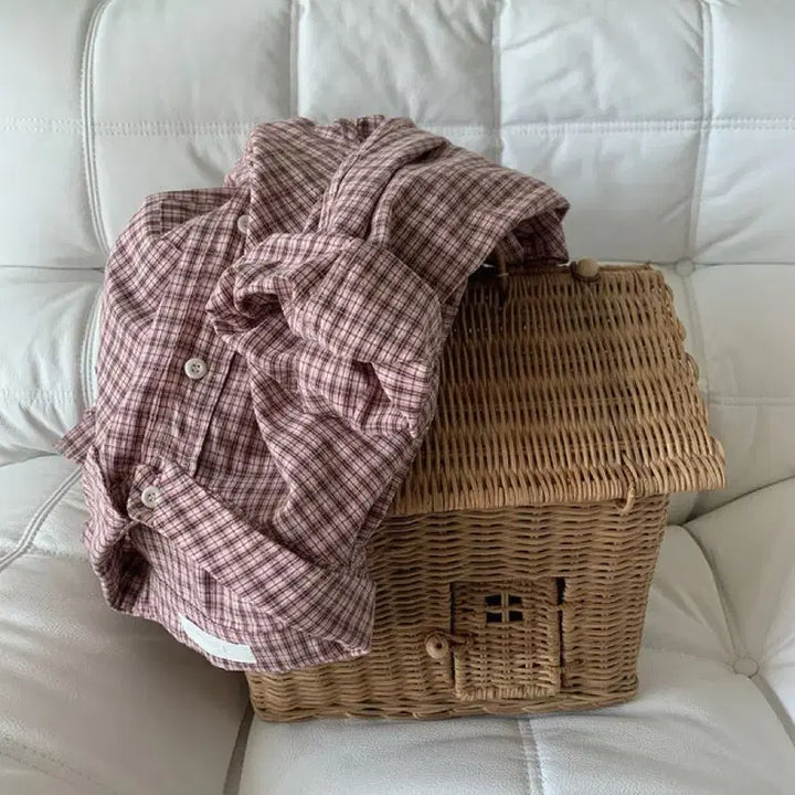 [BUNJANG] Linenne Cherry Checkered Overshirt / 체리 체크 오버 셔츠(핑크)