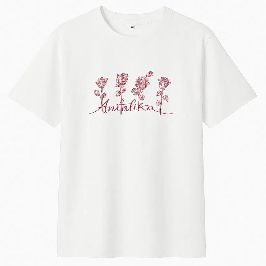 [BUNJANG] Antalika Rose Print Short Sleeve T-shirt / 화이트 Antalika 장미 프린팅 반팔 티셔츠