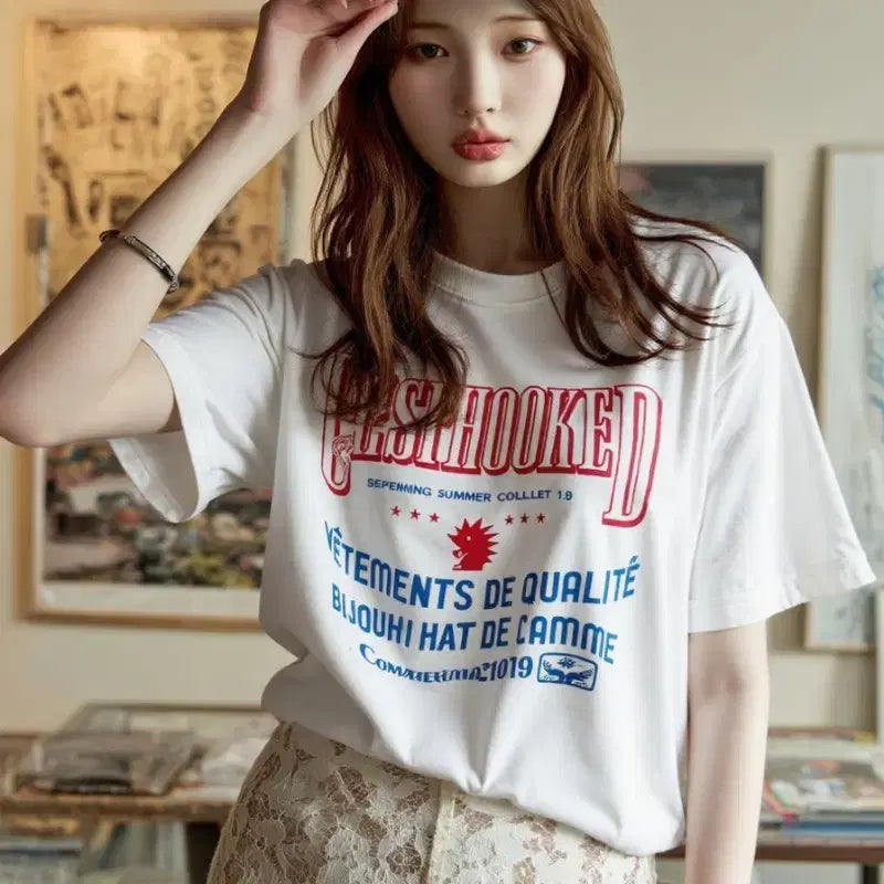 [BUNJANG] CASHHOOKED White Short Sleeve T-shirt / CASHHOOKED 화이트 반팔 티셔츠