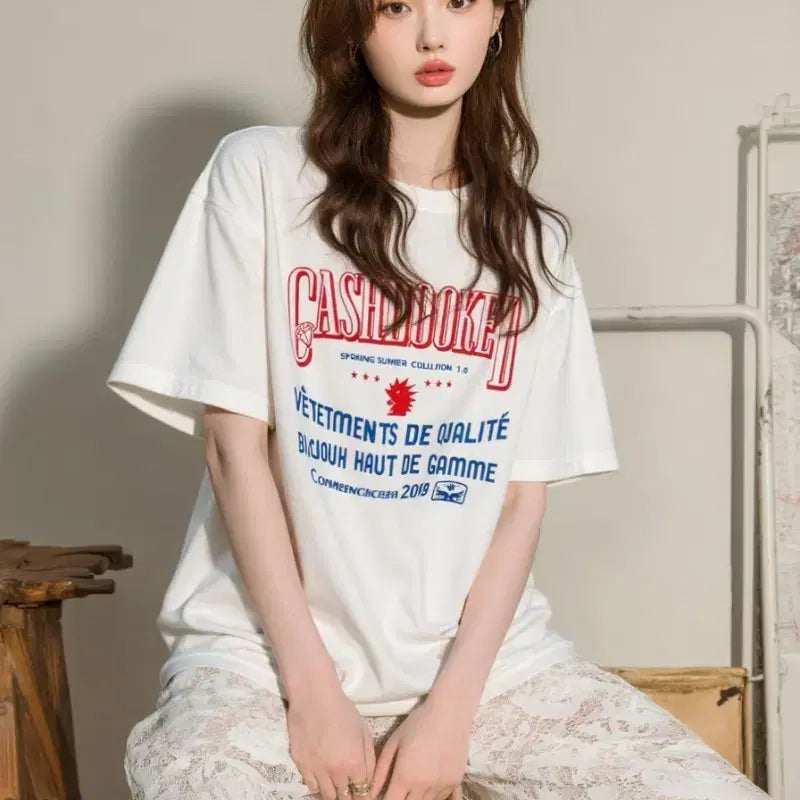 [BUNJANG] CASHHOOKED White Short Sleeve T-shirt / CASHHOOKED 화이트 반팔 티셔츠
