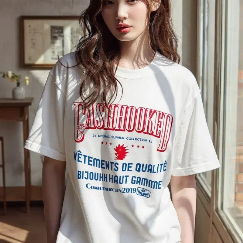 [BUNJANG] CASHHOOKED White Short Sleeve T-shirt / CASHHOOKED 화이트 반팔 티셔츠