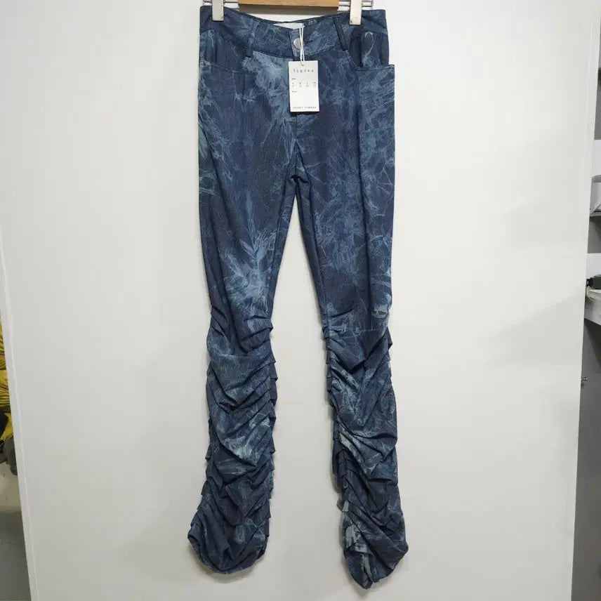[BUNJANG] LINISS Shirred Denim Pattern Pants / 리니스(LINISS) 셔링 데님 패턴 팬츠 와이드 유니크 디자이너 팬츠