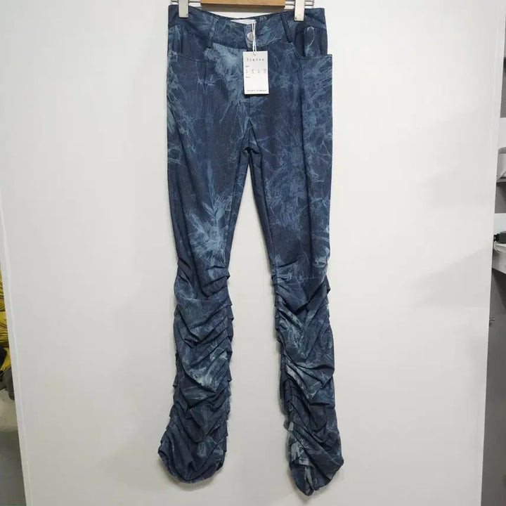 [BUNJANG] LINISS Shirred Denim Pattern Pants / 리니스(LINISS) 셔링 데님 패턴 팬츠 와이드 유니크 디자이너 팬츠