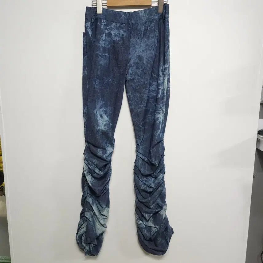 [BUNJANG] LINISS Shirred Denim Pattern Pants / 리니스(LINISS) 셔링 데님 패턴 팬츠 와이드 유니크 디자이너 팬츠