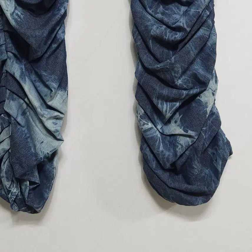 [BUNJANG] LINISS Shirred Denim Pattern Pants / 리니스(LINISS) 셔링 데님 패턴 팬츠 와이드 유니크 디자이너 팬츠