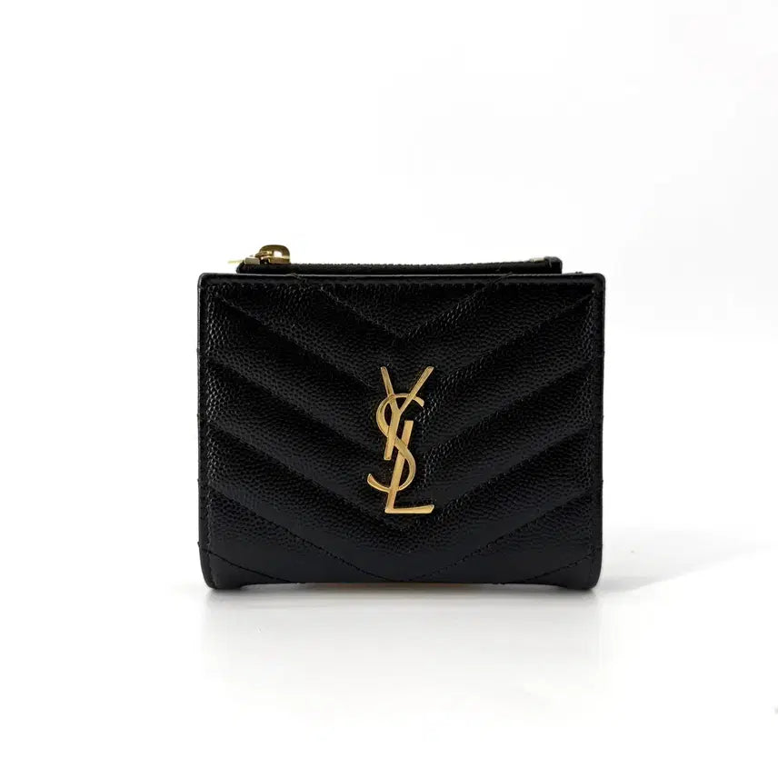 [BUNJANG] Saint Laurent Monogram Quilted Zip Wallet / 생로랑 금장 모노그램 퀼팅 지퍼 반지갑 575879