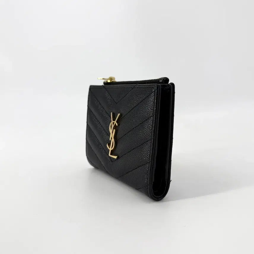 [BUNJANG] Saint Laurent Monogram Quilted Zip Wallet / 생로랑 금장 모노그램 퀼팅 지퍼 반지갑 575879
