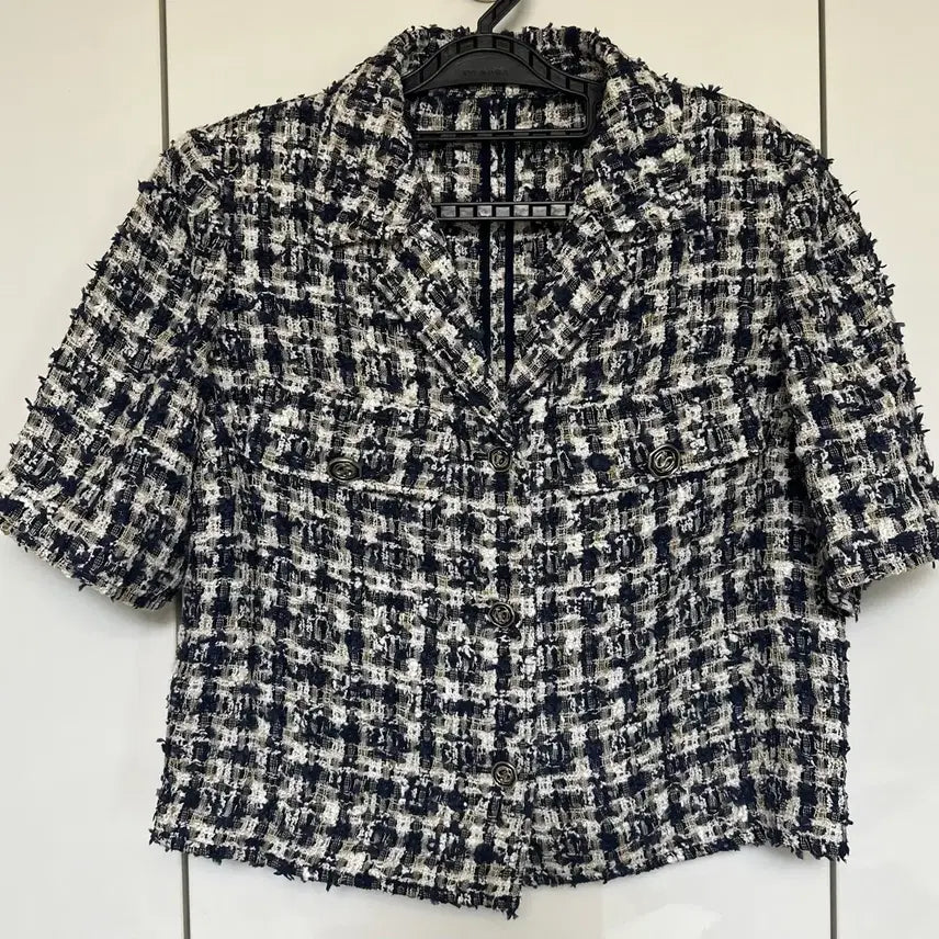 [BUNJANG] Jill Stuart Tweed Short Sleeve Jacket Black White / 질스튜어트트위드 반팔 자켓 블랙 화이트.
