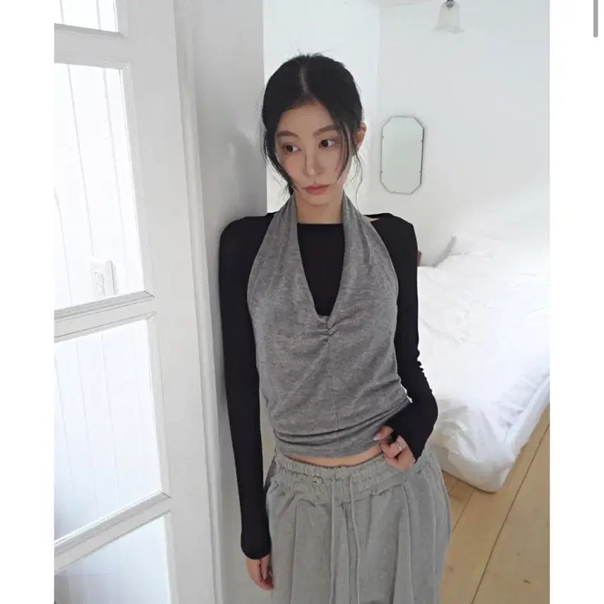 [BUNJANG] 그레이 홀터넥 레이어드 나시 set / 그레이 홀터넥 레이어드 나시 set