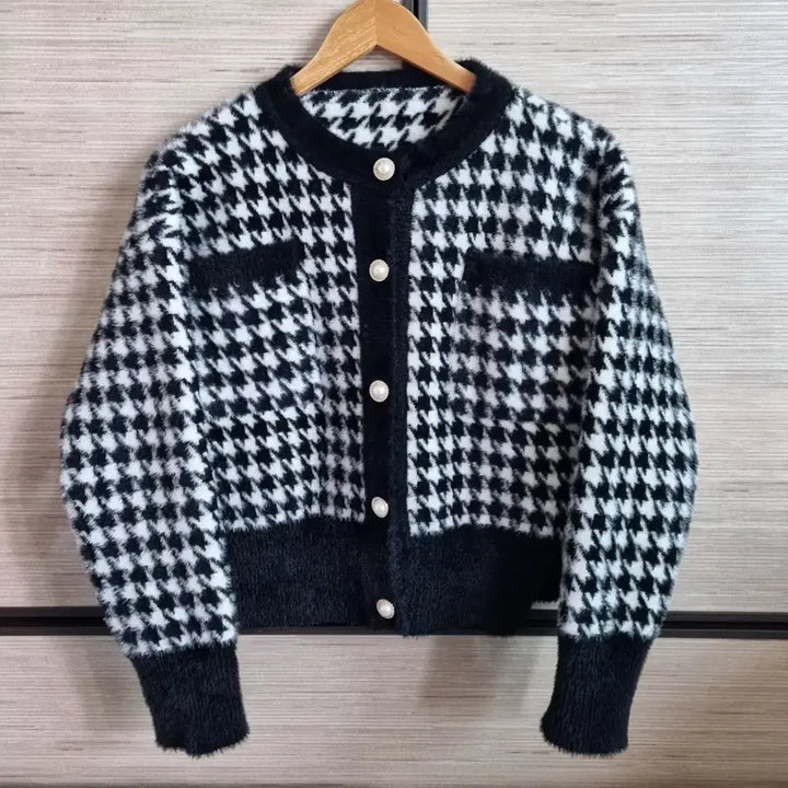 [BUNJANG] Houndstooth Pearl Cardigan / 하운드투스 진주가디건