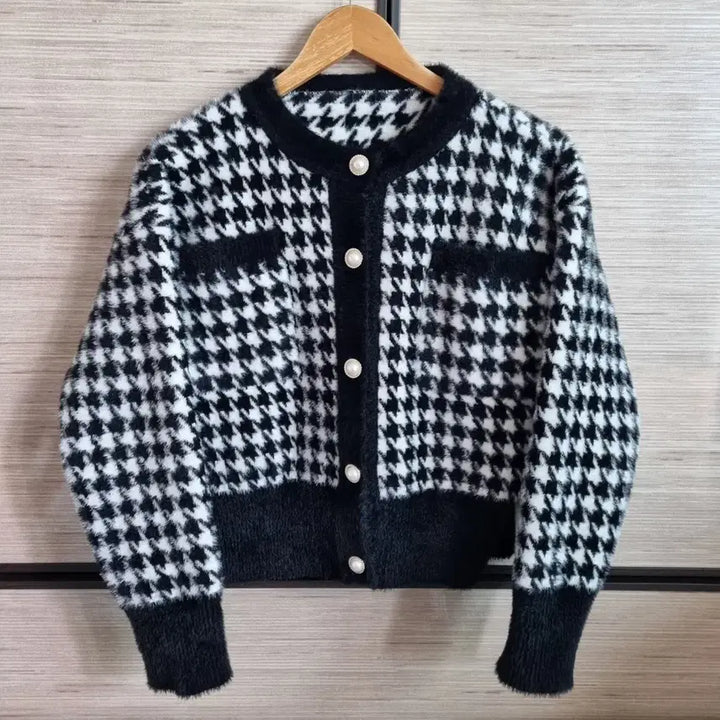 [BUNJANG] Houndstooth Pearl Cardigan / 하운드투스 진주가디건