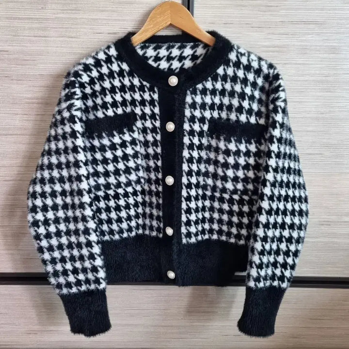 [BUNJANG] Houndstooth Pearl Cardigan / 하운드투스 진주가디건