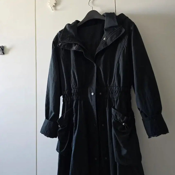 [BUNJANG] Egoist Black Hooded Long Parka Jacket / 블랙 후드 롱 야상 점퍼 에고이스트