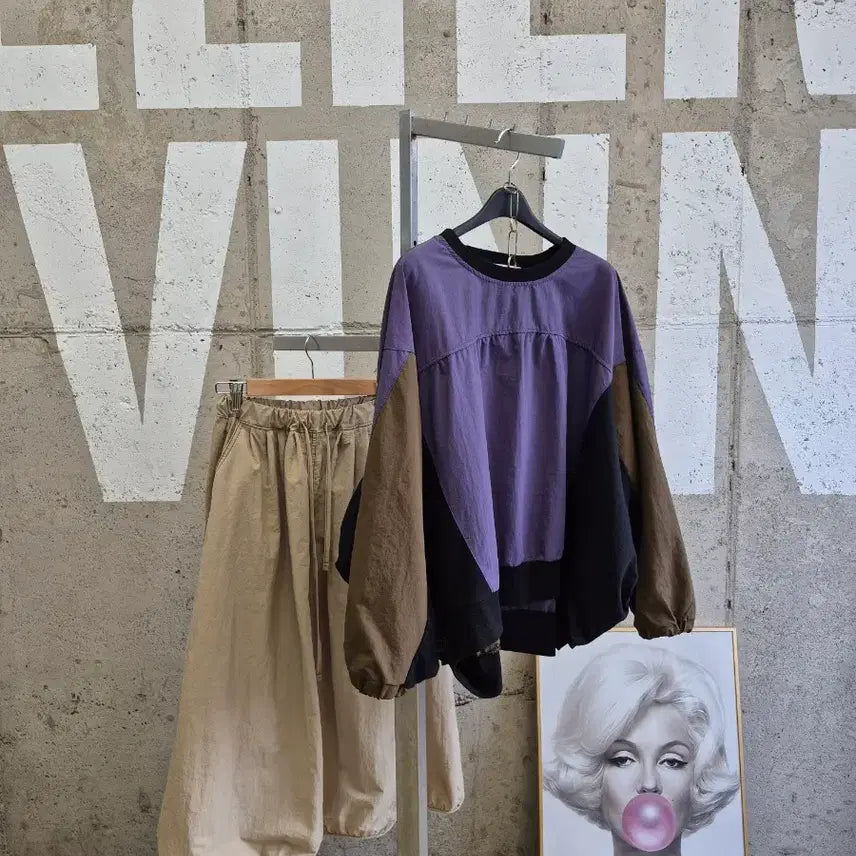 [BUNJANG] Oversized Color Block T-shirt Windbreaker / 오버핏 꾸안꾸 배색 티셔츠 바람막이