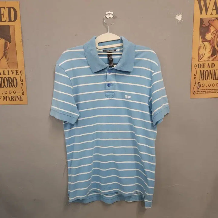 [BUNJANG] Stone Island Blue Striped Polo Shirt / 스톤아일랜드 블루 스트라이프 반팔 카라티