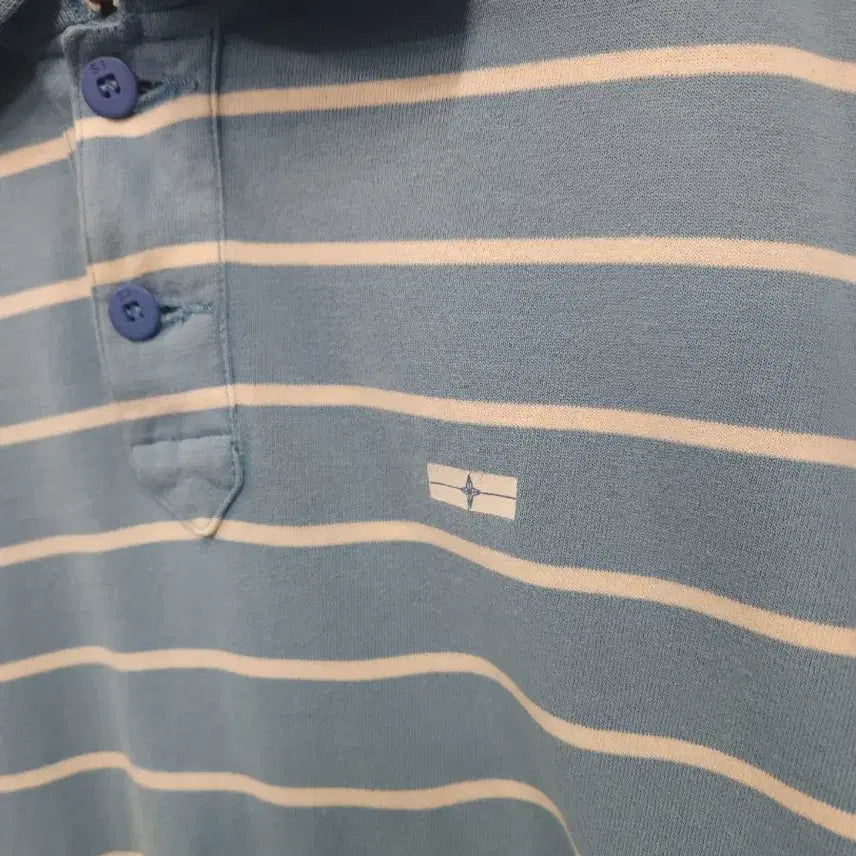 [BUNJANG] Stone Island Blue Striped Polo Shirt / 스톤아일랜드 블루 스트라이프 반팔 카라티