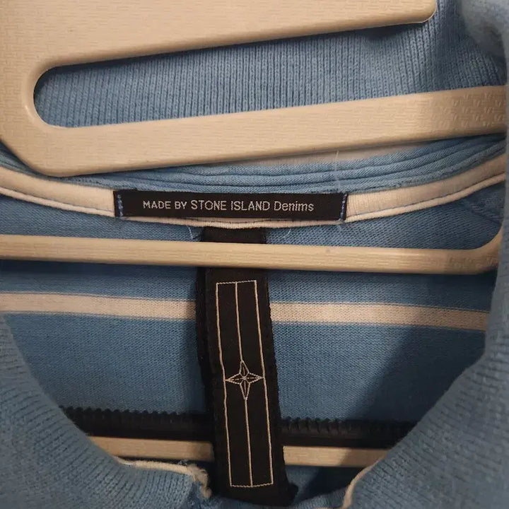 [BUNJANG] Stone Island Blue Striped Polo Shirt / 스톤아일랜드 블루 스트라이프 반팔 카라티