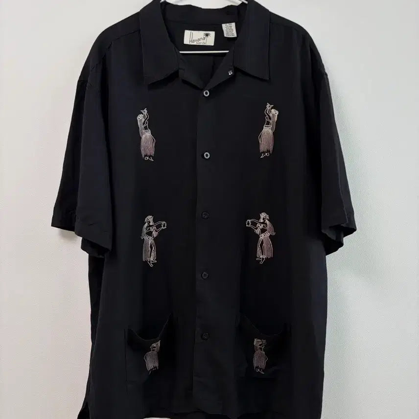 [BUNJANG] Havana Black Embroidered Short Sleeve Shirt / 하바나 셔츠 블랙 자수 반팔 남방