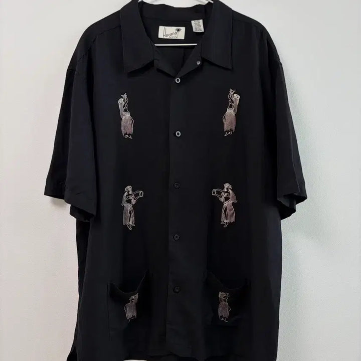 [BUNJANG] Havana Black Embroidered Short Sleeve Shirt / 하바나 셔츠 블랙 자수 반팔 남방