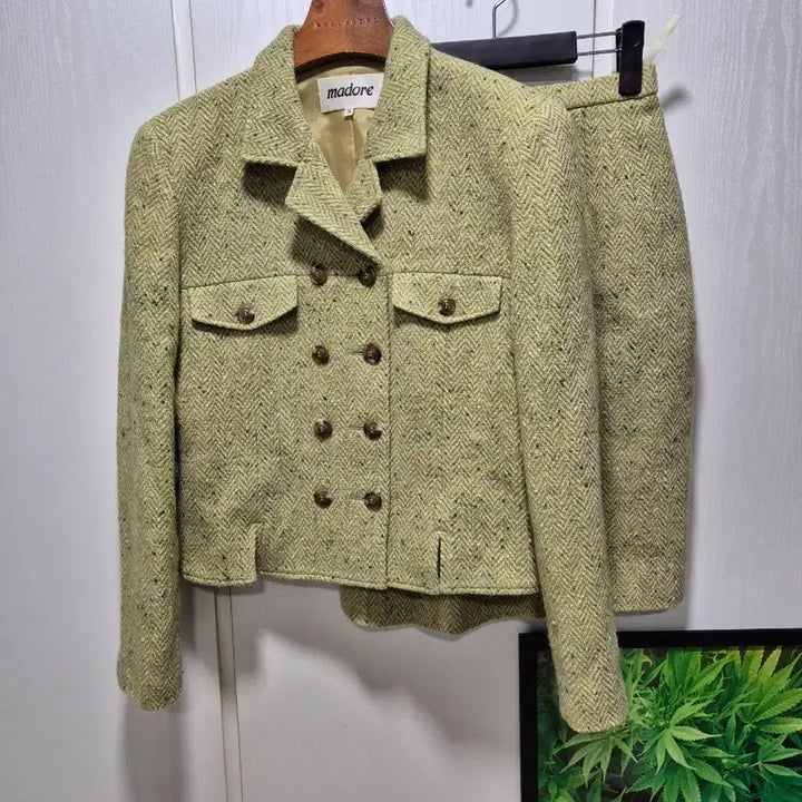 [BUNJANG] Madore Tweed Set Olive / (세일)JPN빈티지.madore 트위드 셋트 올리브