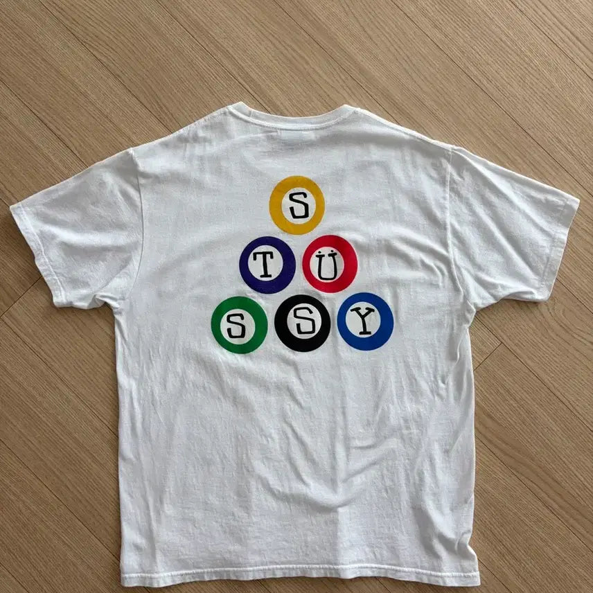 [BUNJANG] Stussy Billiard T-Shirt White / [L]스투시 빌리아드 티셔츠 화이트