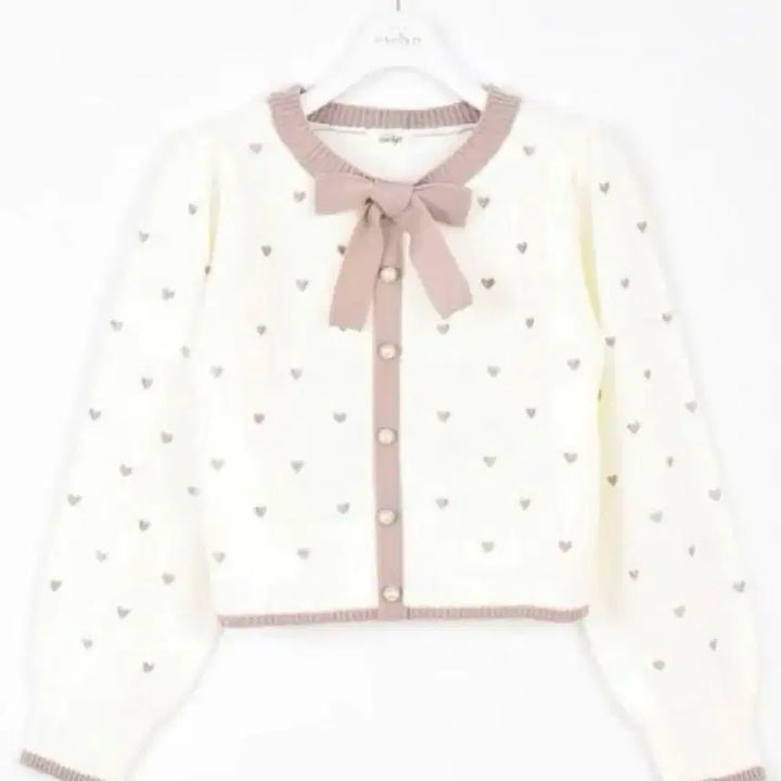 [BUNJANG] Evelyn Heart Pattern Ribbon Knit Top Cardigan / 에블린 evelyn 하트 무늬 리본 니트 탑 가디건 일브 양산형 걸리