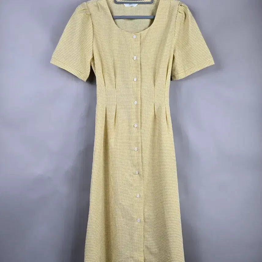 [BUNJANG] a;ann Gingham Square Neck Long Short Sleeve Dress / [무료배송]앤 F 지지미 원단 스판 깅엄 스퀘어넥 체크 롱 반팔 원피스