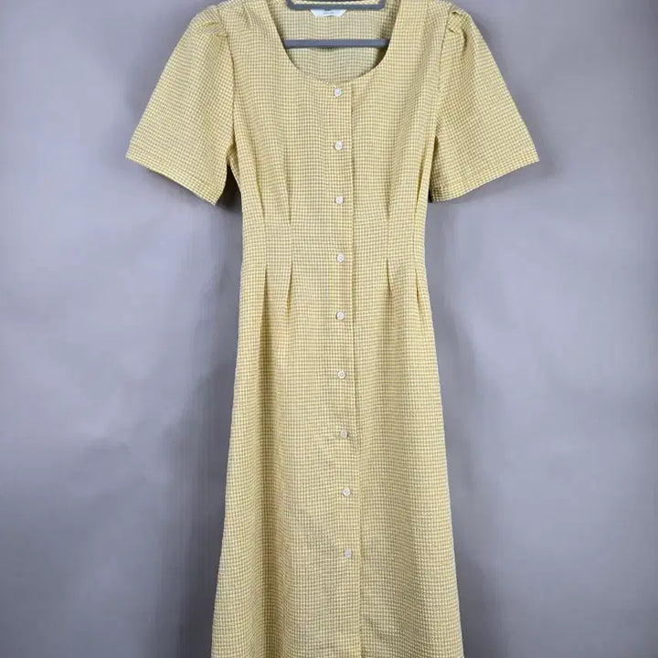 [BUNJANG] a;ann Gingham Square Neck Long Short Sleeve Dress / [무료배송]앤 F 지지미 원단 스판 깅엄 스퀘어넥 체크 롱 반팔 원피스