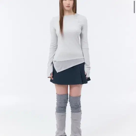 [BUNJANG] Miseki Seoul Slash Button Layered Long Sleeve Light Grey / 미세키서울 슬래쉬 버튼 레이어드 롱슬리브 / 정가 98,000