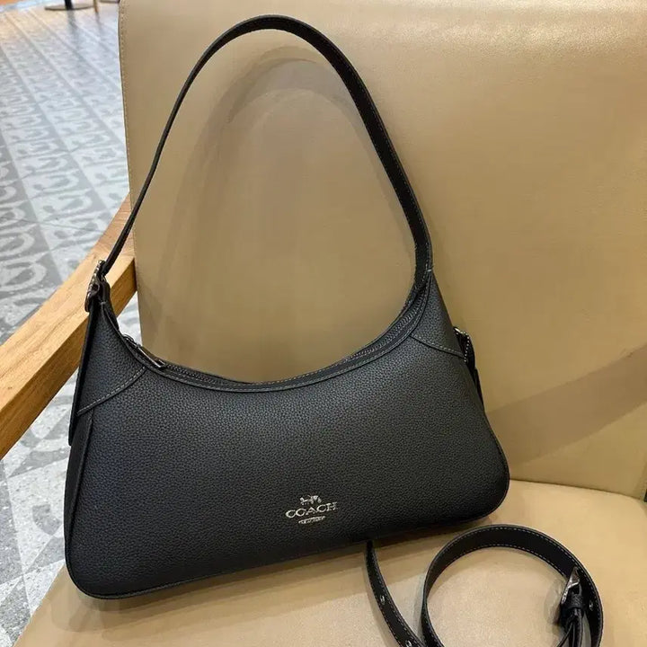 [BUNJANG] Coach Black Leather Shoulder Bag / 코치 블랙 레더 숄더백 + 스트랩