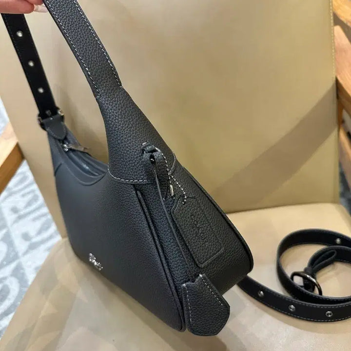[BUNJANG] Coach Black Leather Shoulder Bag / 코치 블랙 레더 숄더백 + 스트랩