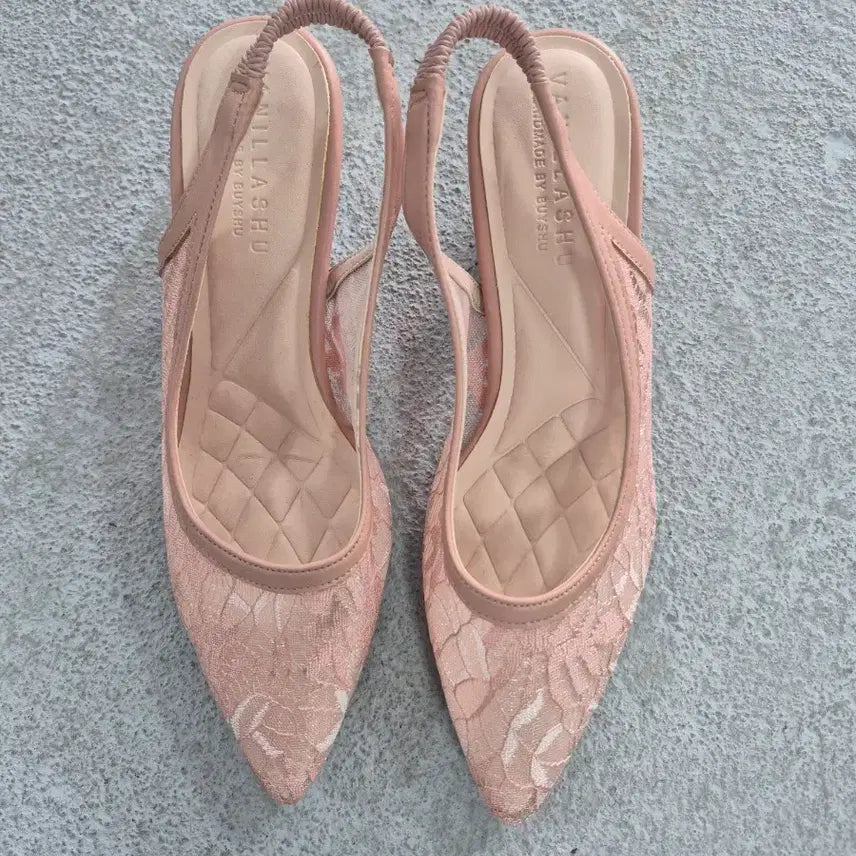 [BUNJANG] Banila Shu Pink Lace Slingback Heels / 바닐라슈 핑크 레이스 슬링백 힐