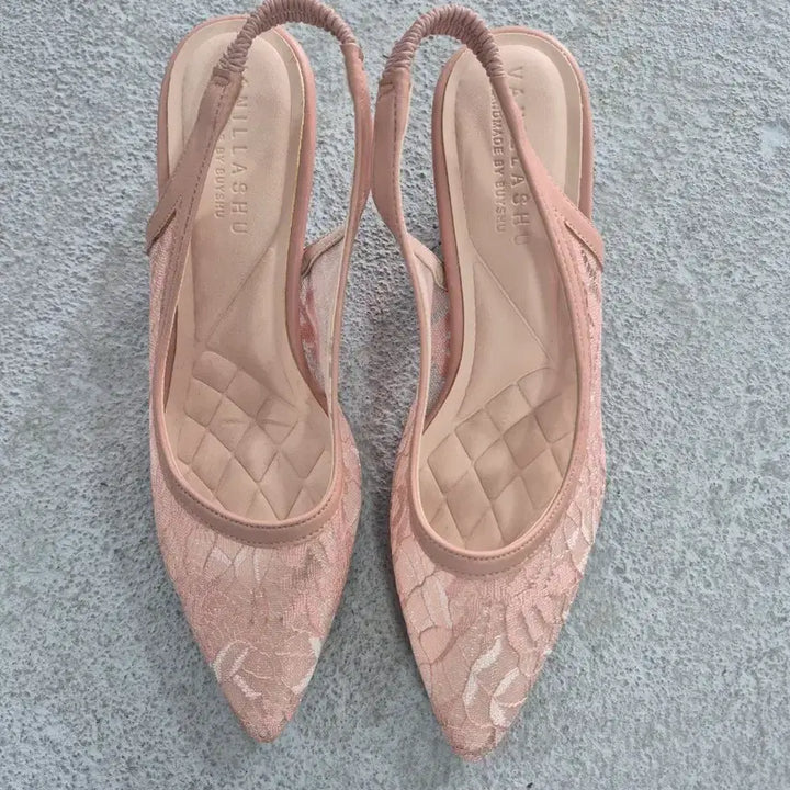 [BUNJANG] Banila Shu Pink Lace Slingback Heels / 바닐라슈 핑크 레이스 슬링백 힐
