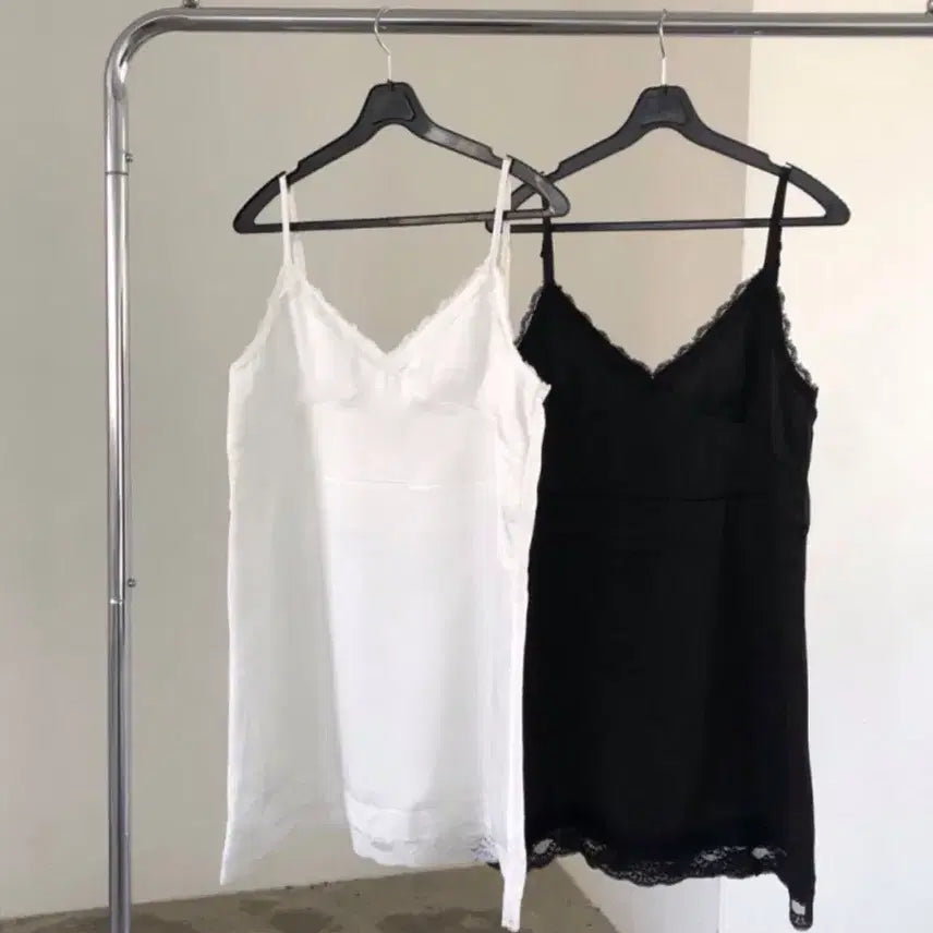[BUNJANG] Monoganzi Lace Layered Dress / 레이스 원피스 여성 뷔스티에 나시 레이어드 새틴 슬립 슬리브리스