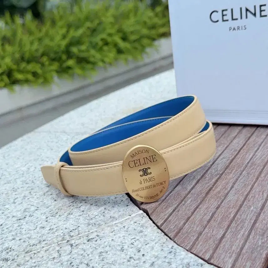 [BUNJANG] Celine Triomphe Plate Leather Belt / 셀린느 트리오페 플레이트 가죽 벨트